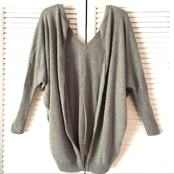 MARCIANO Gray OVERSIZED Zipper Back SWEATER Top - Picture 6 of 8